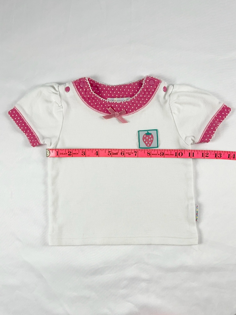 Gymboree Vintage 90s Kids Strawberry Pink White Polka Dot Puff Sleeve Top XS - Picture 4 of 13